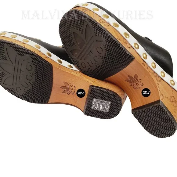 GUCCI SHOES ADIDAS X TREFOIL LEATHER HORSEBIT CLOG MULES  sz 37 7 - Picture 13 of 16